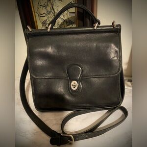 Coach Vintage Black Leather Willis with Silver Hardware